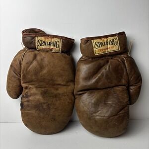 Vintage 1930s Spalding Leather Boxing Gloves Brown Antique Rare No Laces